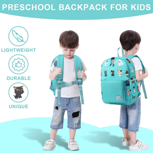 Vista 6 de VASCHY - Mochila preescolar para niños y niñas, liviana, resistente al agua, con correa en el pecho