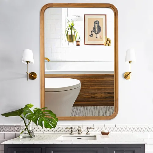 Vista 12 de WallBeyond - Espejo de madera de 18x24 pulgadas para baño, espejo de pared con marco de madera estilo granja, espejo rectangular montado en la pared