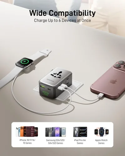 Vista 3 de EPICKA Pulse Air 45W Universal Travel Adapter PD with 2AC/3USB-C/1USB-A