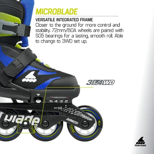 Vista 5 de Rollerblade Microblade - Patines en línea ajustables para niños, para jóvenes, rendimiento juvenil