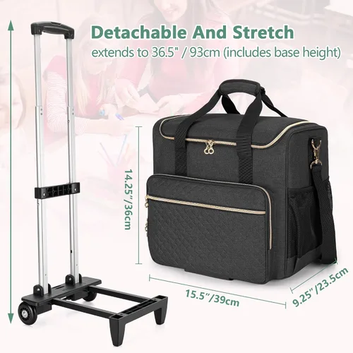 Vista 6 de LUXJA Bolsa rodante para profesores con compartimento para laptop y dolly desmontable, bolsa de mano rodante multifuncional para profesores