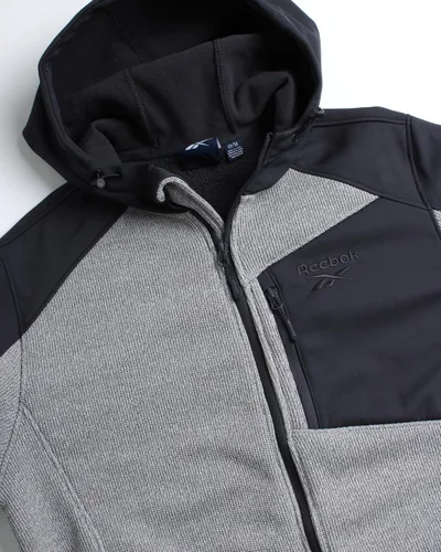 Vista 3 de Reebok Chaqueta deportiva para hombre, sudadera con capucha de forro polar con cremallera para hombre, abrigo ligero de rendimiento (M-XXL)