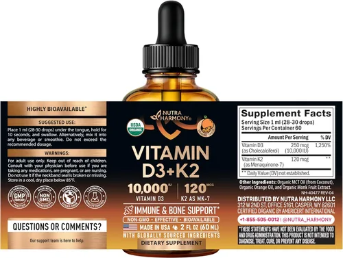 Vista 2 de NUTRAHARMONY Aceite orgánico de orégano y vitamina D3 K2 gotas