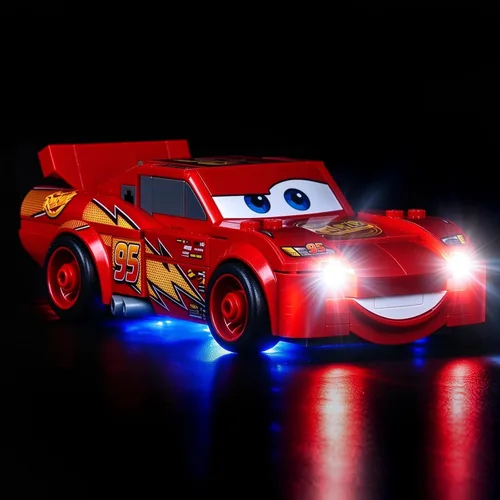 Vista 3 de Iluminación LED compatible con LEGO 77255 Lightning McQueen – Just Lights, kit de luz compatible con LEGO Speed Champions 77255, no incluido