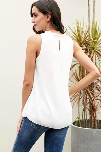 Vista 7 de AlvaQ - Camiseta de gasa estilo casual sin mangas para mujer, con cuello halter, para verano