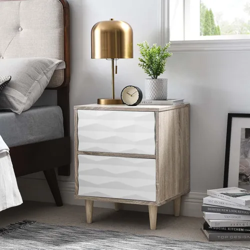 Vista 2 de Modway MOD-7080-OAK-WHI Vespera - Mesita de noche con 2 cajones, color blanco roble Roble blanco.