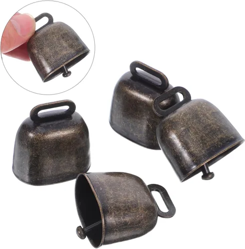 Vista 6 de Colgante de campana de vaca de metal manejado: 4pcs latón vaca caballo campana ovejas pastando campanas de cobre ganado granja animal fuerte bronce