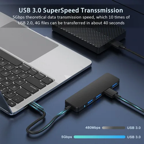 Vista 3 de Concentrador USB 3.0, VIENON USB Hub con 4 Puertos USB 3.0 Hembra, Divisor USB Extensor USB para PC, Portátil, Xbox, PS4/5, Unidad Flash, HDD
