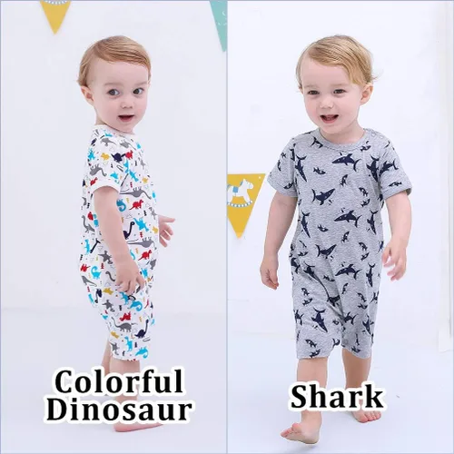 Vista 5 de Zanie Kids Enterizos de manga corta para bebé niño, ropa linda de algodón de verano, paquete de 2