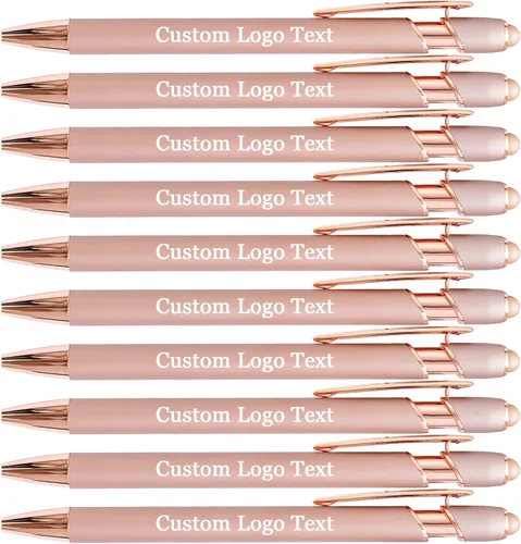 Vista 16 de Bolígrafos personalizados con lápiz capacitivo, negro, 10 unidades Custom Name Logo, Black/Blue ink Option, Bulk Engraved, for Church, Wedding