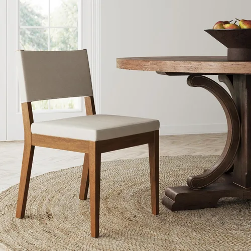 Vista 18 de Nathan James Linus - Silla de comedor tapizada moderna con patas de goma maciza en un acabado marrón cepillado con alambre, marrón claro Marrón