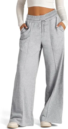 Vista 2 de eoeioa Pantalones deportivos de pierna ancha de gran tamaño para mujer, con cordón, cintura baja, pierna recta, pantalones holgados con bolsillo