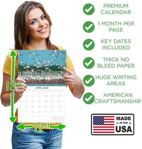 Vista 154 de Calendario de grises africanos 2025 2026 – Planificador mensual de pared de aves africanas – 12 x 18 pulgadas (abierto), calendario de pared