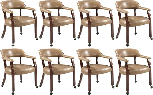 Vista 44 de LEEMTORIG Juego de 2 sillas de comedor con ruedas y brazo, sillas de comedor grandes con ruedas, silla de mesa de póquer de madera maciza, 26