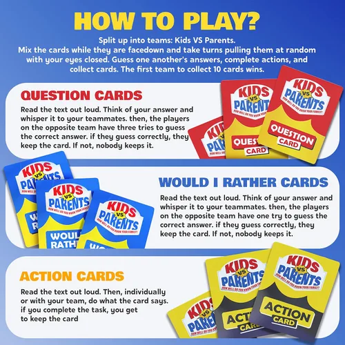 Vista 2 de Kids VS Parents - Un divertido juego familiar con iniciadores de conversación y desafíos divertidos - Juego de cartas para niños, adolescentes