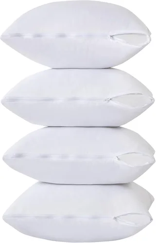 Vista 5 de Paquete de 4 protectores de almohada impermeables a prueba de plumas con cremallera de 20 x 20 pulgadas, fundas de almohada con cremallera
