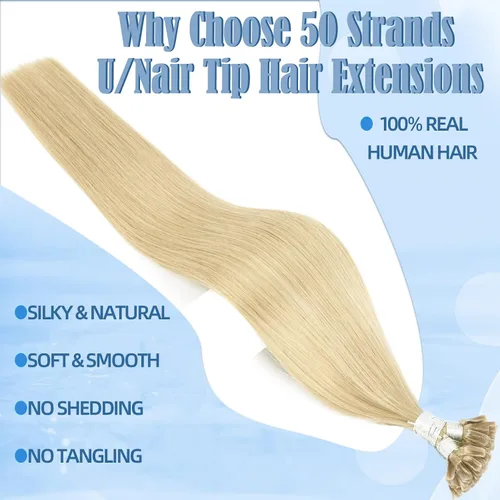 Vista 2 de Neitsi Extensiones de cabello humano con punta en U, extensiones de cabello humano real natural con punta en U, extensiones de cabello humano