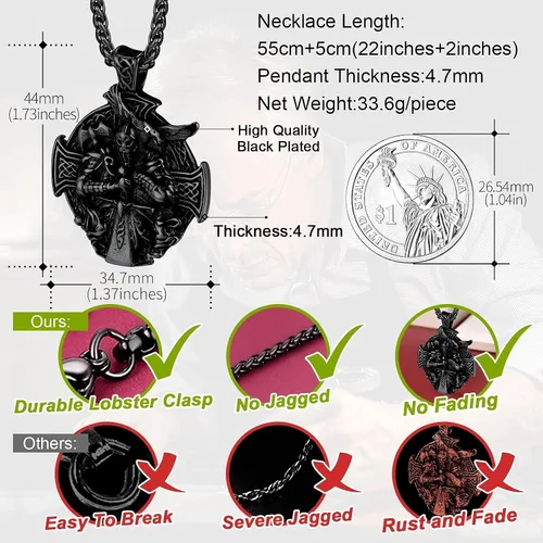 Vista 4 de FaithHeart Collar vikingo para hombre, acero inoxidable, mitología nórdica, lanza vikingaamuleto de Odín