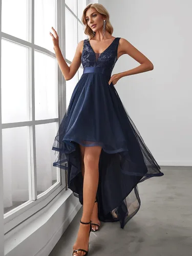 Vista 3 de Ever-Pretty Vestido de fiesta de noche con cuello en V sin mangas alto-bajo de lentejuelas para mujer 0793-USA