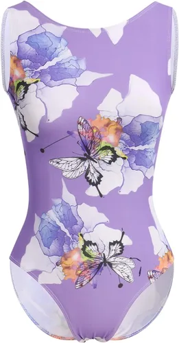 Vista 39 de AFAVOM Leotardos de ballet para mujeres adultas con estampado de flores de mariposa sin espalda, leotardos de gimnasia con brasier y prácticas