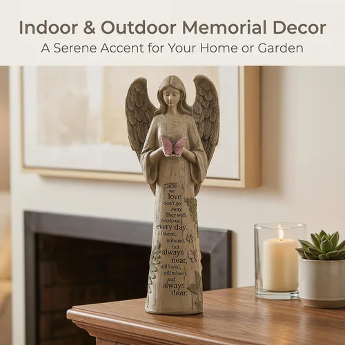 Vista 5 de Estatua de ángel de resina para jardín con mariposa, decoración de patio y césped, escultura impermeable al aire libre, adorno para ángel, regalos