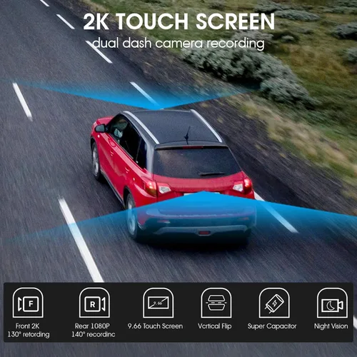 Vista 3 de KBD Cámara de espejo retrovisor OEM para automóvil con SD, frontal de 2K y trasera de 1080P de 9.66'' con cámara de respaldo, pantalla táctil