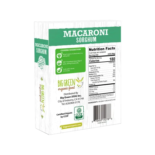 Vista 2 de Big Green Organic Food - Macarrones orgánicos de sorgo, 8.8 onzas, sin gluten, sin OMG, veganos (1)