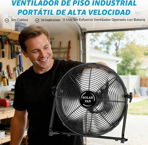 Vista 6 de DBF Ventilador solar de 20 pulgadas para exteriores, ventilador de piso recargable de 30000 mAh con panel solar de 40 W, 18 velocidades, tiempo