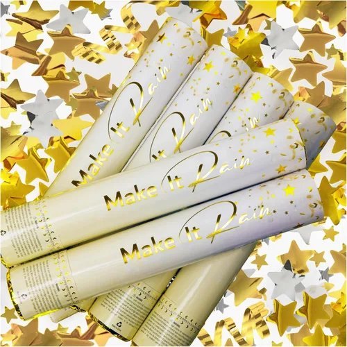 Vista 20 de Cañones de confeti para fiestas PrimePure - Botones de confeti dorados con estrellas - Paquete de 2 - Cañón de fiesta de Año Nuevo - Pistola