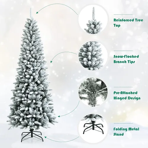 Vista 2 de BestComfort Árbol de Navidad flocado de nieve de 7.5 pies, árbol de nieve con bisagras con 1189 puntas de rama, polietileno de calidad y PVC