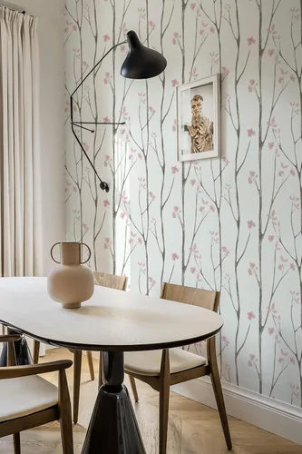 Vista 6 de Timeet - Papel pintado floral blanco y rosa, papel de pared moderno, papel de contacto para despegar y pegar, autoadhesivo, extraíble