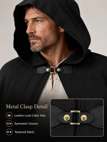 Vista 6 de JPXH Juego de capa medieval con cinturón y muñequeras para disfraz de Negro