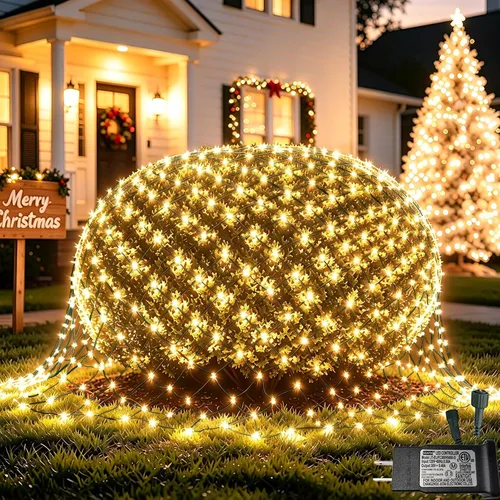 Vista 19 de Pooqla Luces de red solar, 10 x 10 pies, 280 luces LED de red para cenador al aire libre con 8 modos, funciona con energía solar y USB, impermeable