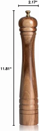 Vista 8 de Molinillo de pimienta, molinillo de pimienta con molinillo ajustable de acero inoxidable, madera de acacia, altura 12 pulgadas / 30 cm