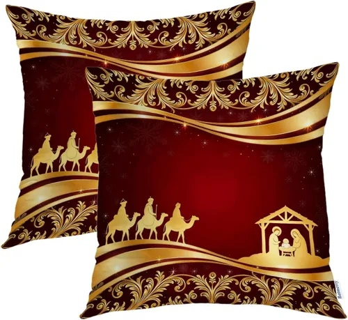 Vista 70 de Batmerry Autumn Forest Throw Pillow Covers, Yellow Orange Foliage in Fall Park Decorative Pillow Covers Digital Printing Blended for Couch Sofa Bed