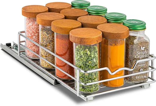 Vista 18 de Organizador de especias extraíble para gabinete – resistente cromado deslizante para especias 14 in de ancho x 10 3/8 in de profundidad x 2 1/8 in
