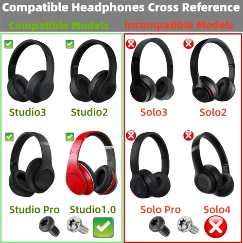 Vista 3 de Tornillos de repuesto para auriculares Beats Studio Pro Studio3 Studio3 Studio2-16 Pack Kit de reparación de diadema de acero inoxidable negro