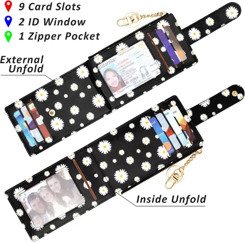 Vista 4 de Badiya Tarjetero para mujeres con RFID, carteras delgadas, plegables, tarjetero multifuncional, monedero
