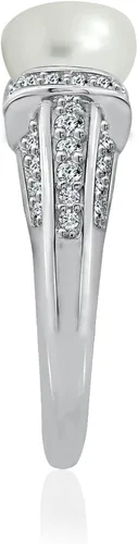 Vista 3 de Tienda Collection Platinum Plated Sterling Silver Infinite Elements Cubic Zirconia Freshwater Cultured Pearl Ring