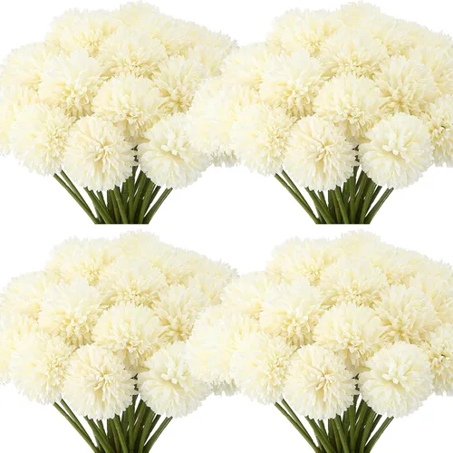 Vista 9 de Tigeen 50 piezas de flores artificiales de crisantemo, bola de crisantemo artificial realista para bricolaje, ramos de boda, despedidas de soltera