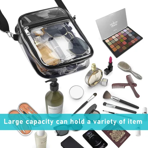 Vista 6 de Paquete de 6 bolsas transparentes aprobadas para estadios, bolsa de PVC con bolsillo frontal