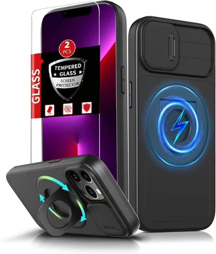 Vista 12 de Funda magnética para iPhone 11 Pro compatible con carga inalámbrica MagSafe, con 2 protectores de pantalla, anillo kickstand de 360° integrado +