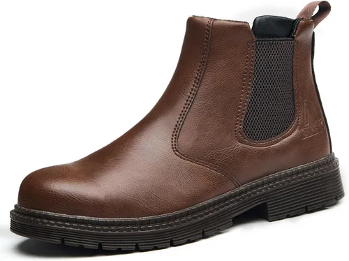 Vista 15 de Botas con punta de acero para hombres y mujeres, botas de trabajo sin cordones para la construcción Caqui