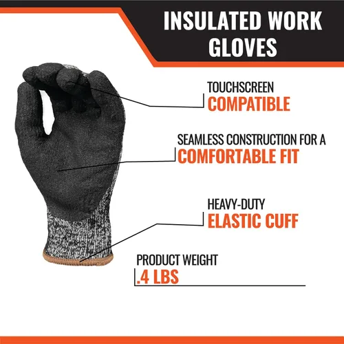 Vista 4 de Malta Dynamics Safety Gloves, 12 Pack Insulated Work Gloves, Comfortable Fit, ANSI Cut A4, PPE, Touch Screen, OSHA/ANSI/ISEA