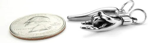 Vista 5 de Collar combinado Mano Cornuto y Cornicello, con cadena Figaro de 20 pulgadas, Portafortuna Italiana Lucky Hand Horn Anti Evil Good Luck Double