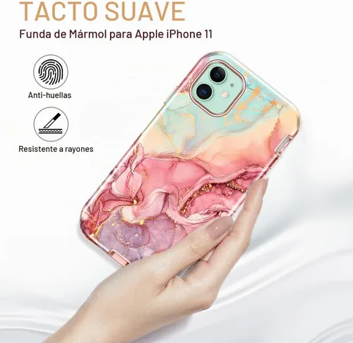Vista 8 de CASEFIV Funda compatible con iPhone 11, patrón de mármol 3 en 1, resistente a prueba de golpes y caídas, cuerpo completo, policarbonato duro y A-oro