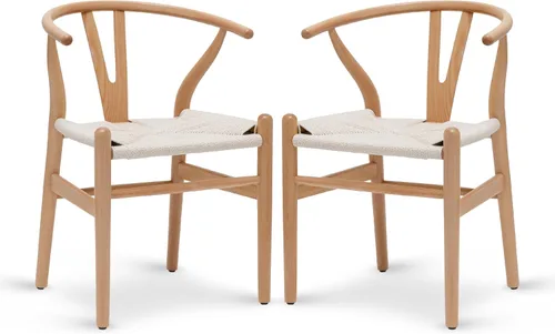 Vista 11 de Poly & BARK Weave Sillas de Comedor – Sillas de Comedor Wishbone Modernas de Mediados de Siglo con Brazos, Marco de Madera Maciza, Uso en Interiores