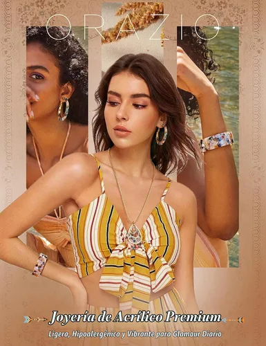 Vista 2 de Conjunto de Joyería de Acrílico ORAZIO para Mujeres, Collar, Pendientes de Resina Estilo Boho, Pulsera