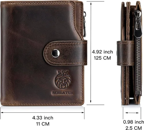 Vista 24 de LUKZIJAES Billetera de cuero genuino para hombre, con bloqueo RFID, delgada, plegable, bolsillo frontal, #3-Café, Vintage