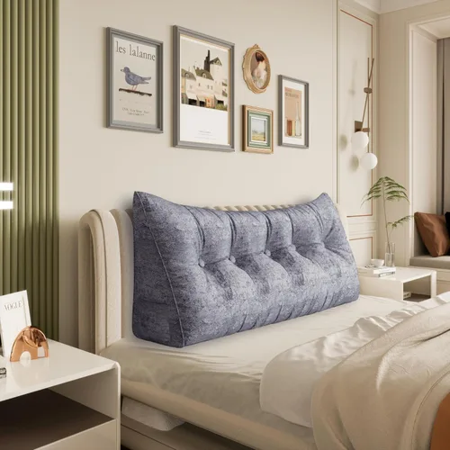 Vista 21 de Almohada de cabecera gruesa totalmente rellena tamaño Queen, cabecera acolchada suave y firme, soporte grande, triangular, almohada de cuña